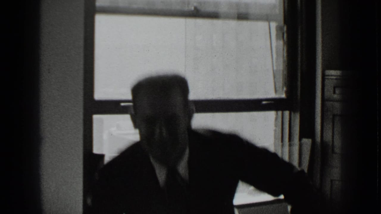 Man in a dark suit stands near a bright office window.