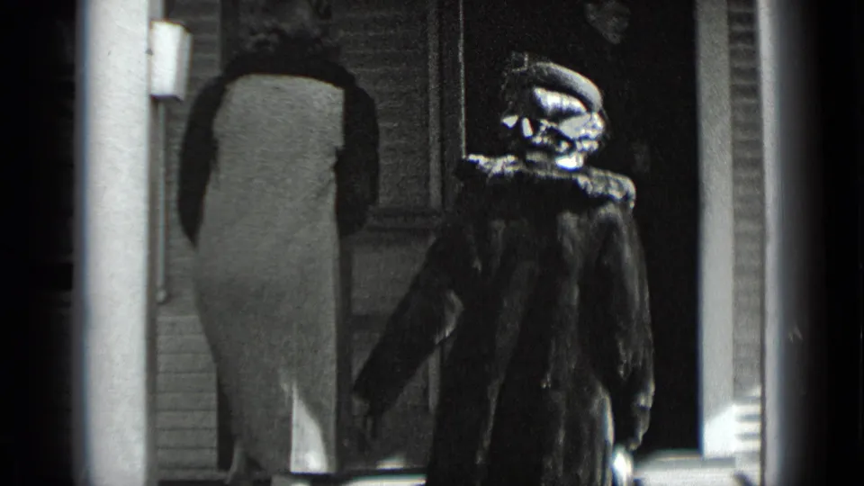 A light-coated woman reaches the entrance while a second woman in a dark fur coat and hat approaches behind her.