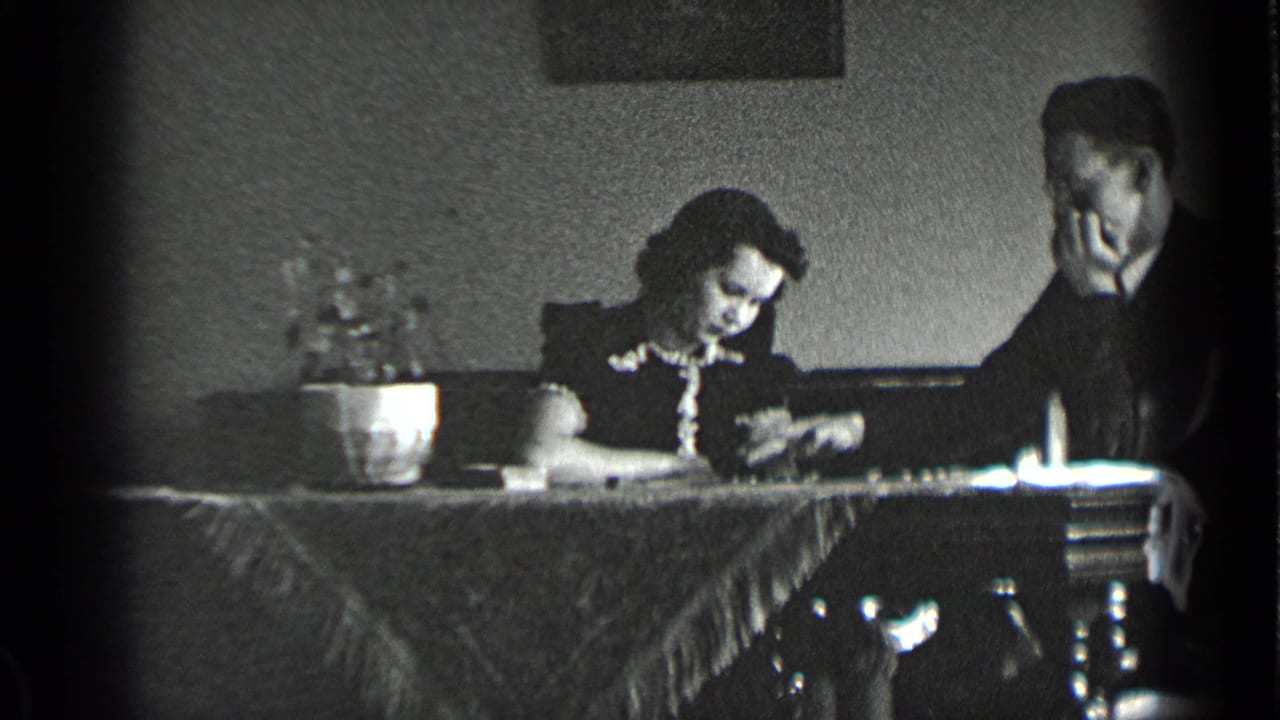 Man and woman seated at a covered table in a dim interior.