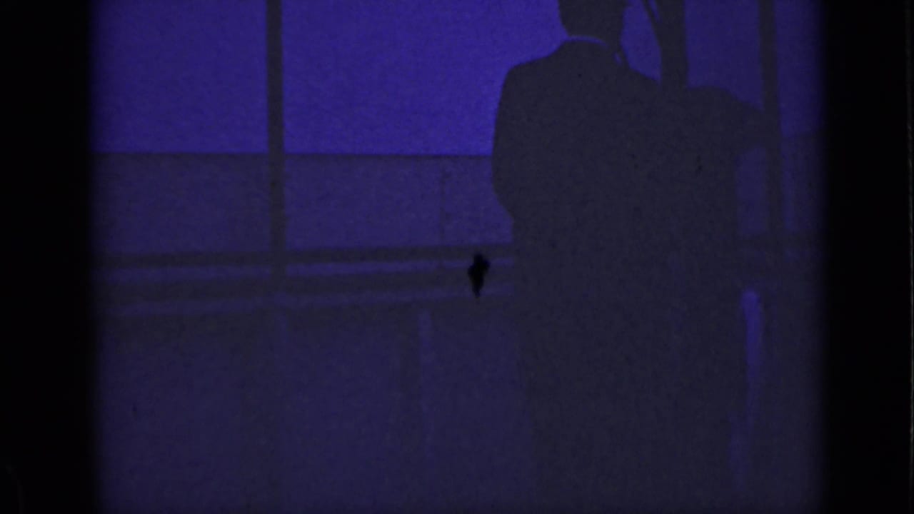 Shadowed standing figure beside a window with deep purple cast.