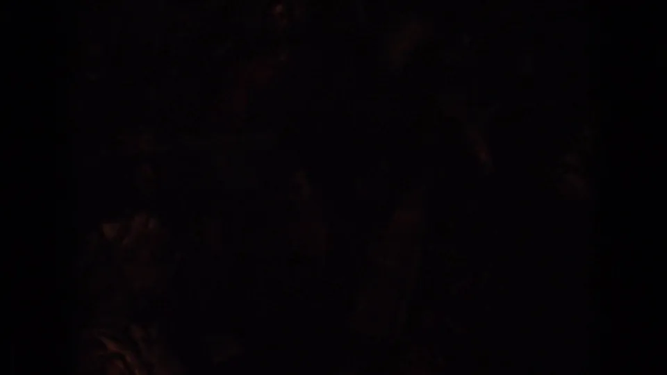 Dim 1962 Germany 8mm frame showing a barely visible historical painting with faint clustered figures and warm shadowed tones.