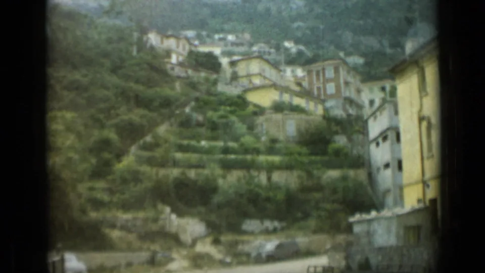 Monaco hillside view with yellow buildings, terraced greenery, retaining walls, and a road at the base of the slope.