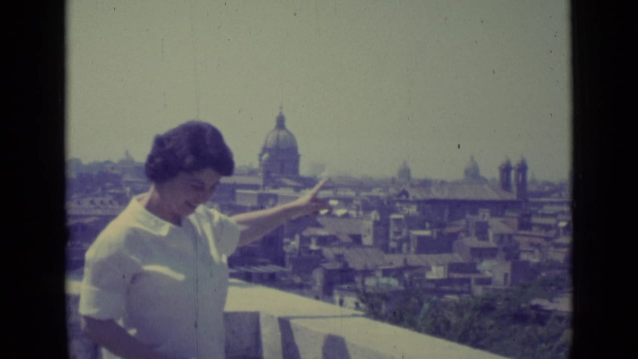 In the final frame, the woman gestures broadly on a Vatican City terrace with the domed church and city rooftops in the background.