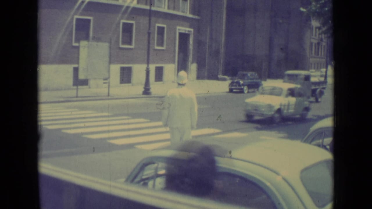 Traffic officer near a crosswalk with cars and a small truck moving through the intersection.