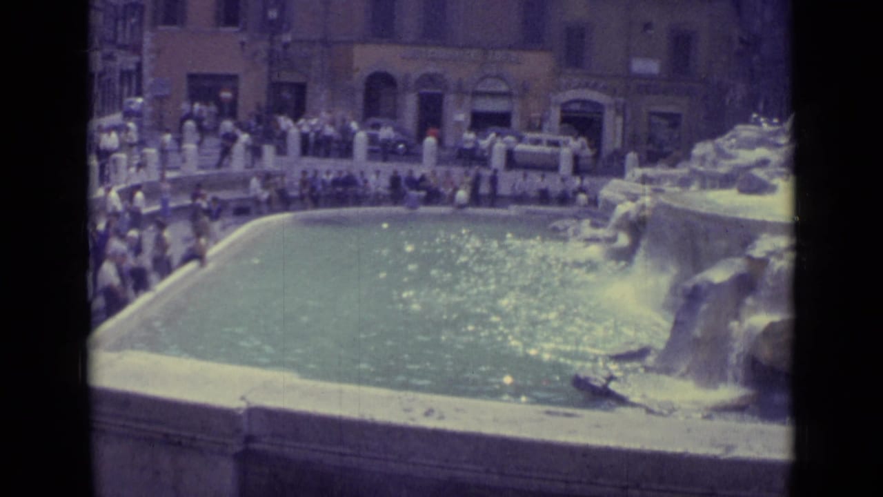 Wide view of Trevi Fountain basin with tourists gathered along the edge.