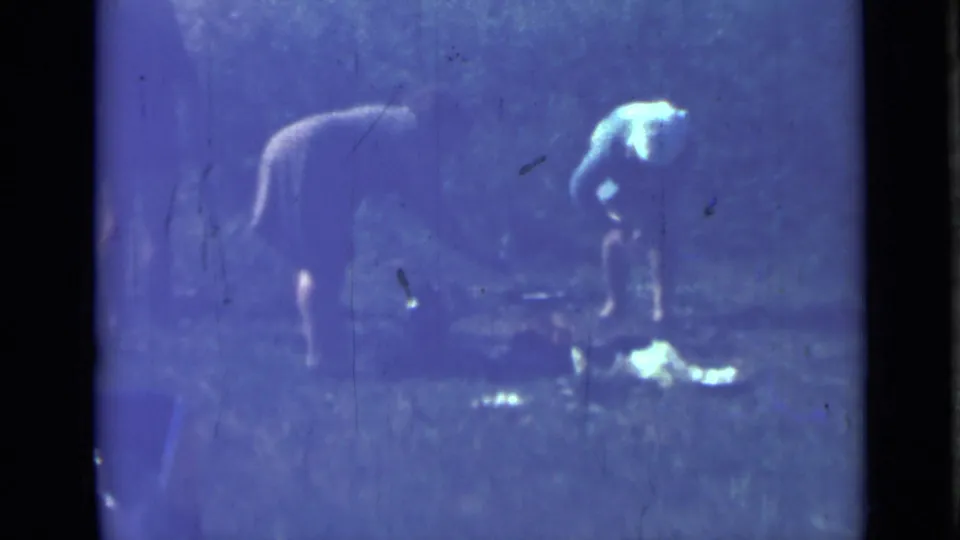 The final frame shows two women preparing food at a campsite, with 1967 Saint Petersburg context supported by the clip metadata.
