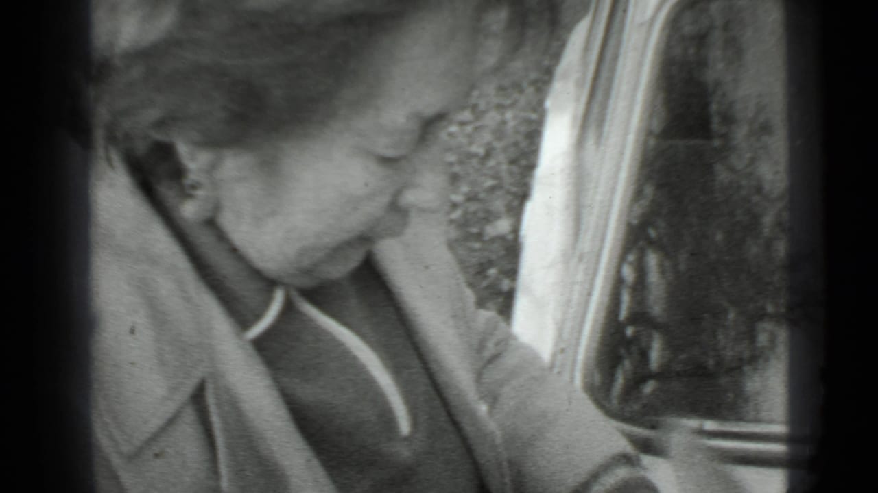 Woman leans toward the car door with her face in profile.