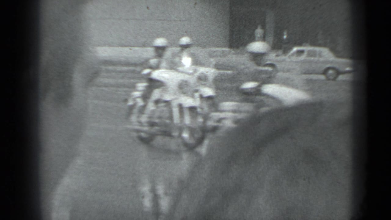Motorcycles ride toward the camera on a broad city street with cars behind them.