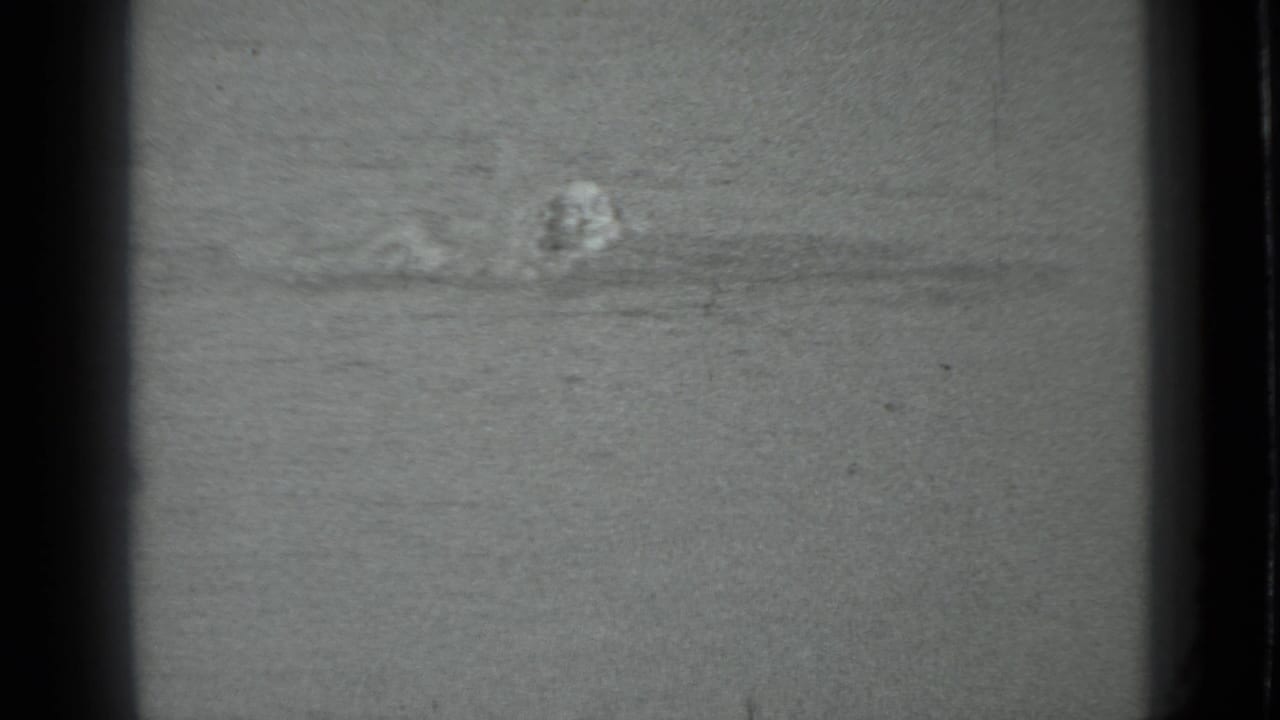 The swimmer faces the camera while moving through lake water in the supplied Moscow, Russia, 1983 8mm home-movie frame.
