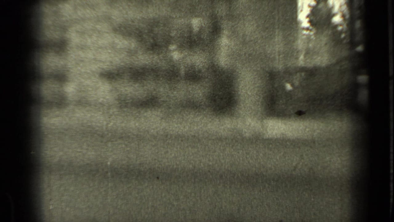 Blurred view through a dark window with a pale face or figure partly visible near the glass.