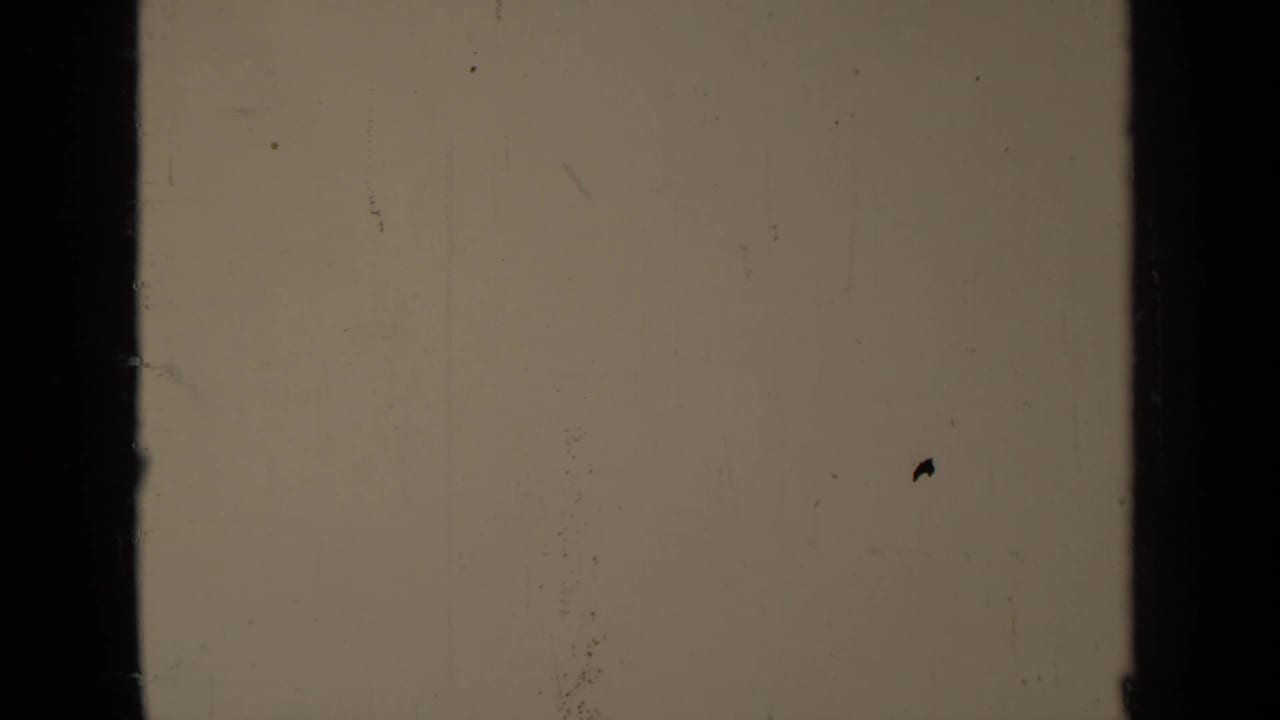 Blank scratched 8mm frame with dark vertical borders and muted beige exposure.