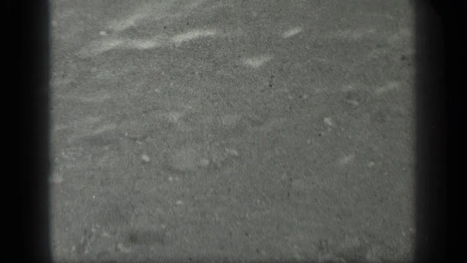 Muted close-up of Long Lake water, showing 8mm grain, soft focus, and gentle surface movement.