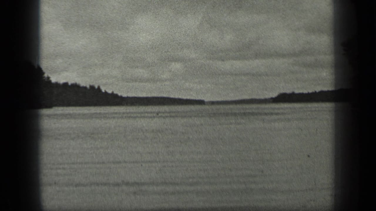 Calm lake with distant wooded shoreline under an overcast sky.