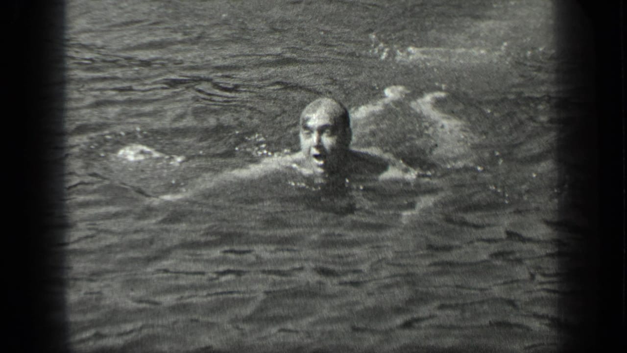 A man swims toward the camera at Long Lake, Canada, with his face above the water and arms extended.