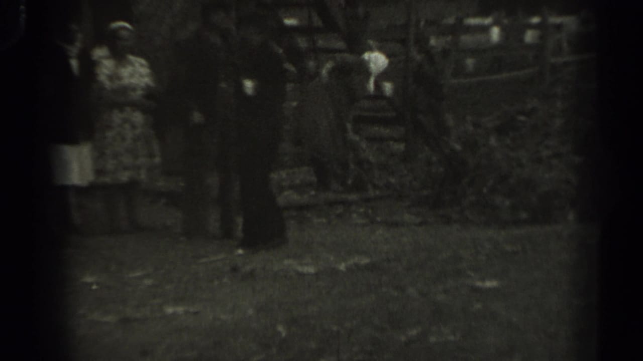 People stand and move near fencing and foliage in a rural outdoor scene.