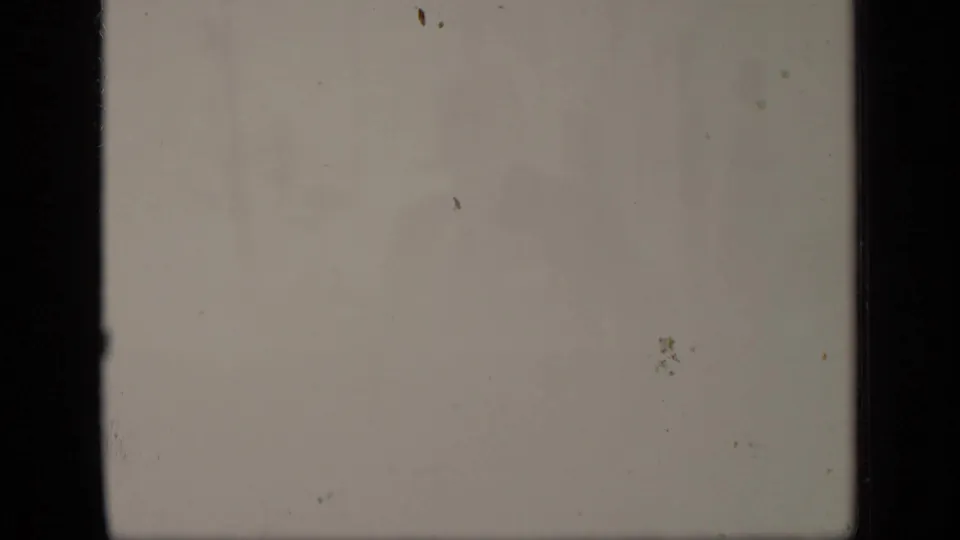 Overexposed or blank 8mm frame with film borders, pale surface, and visible dust marks between scenes.
