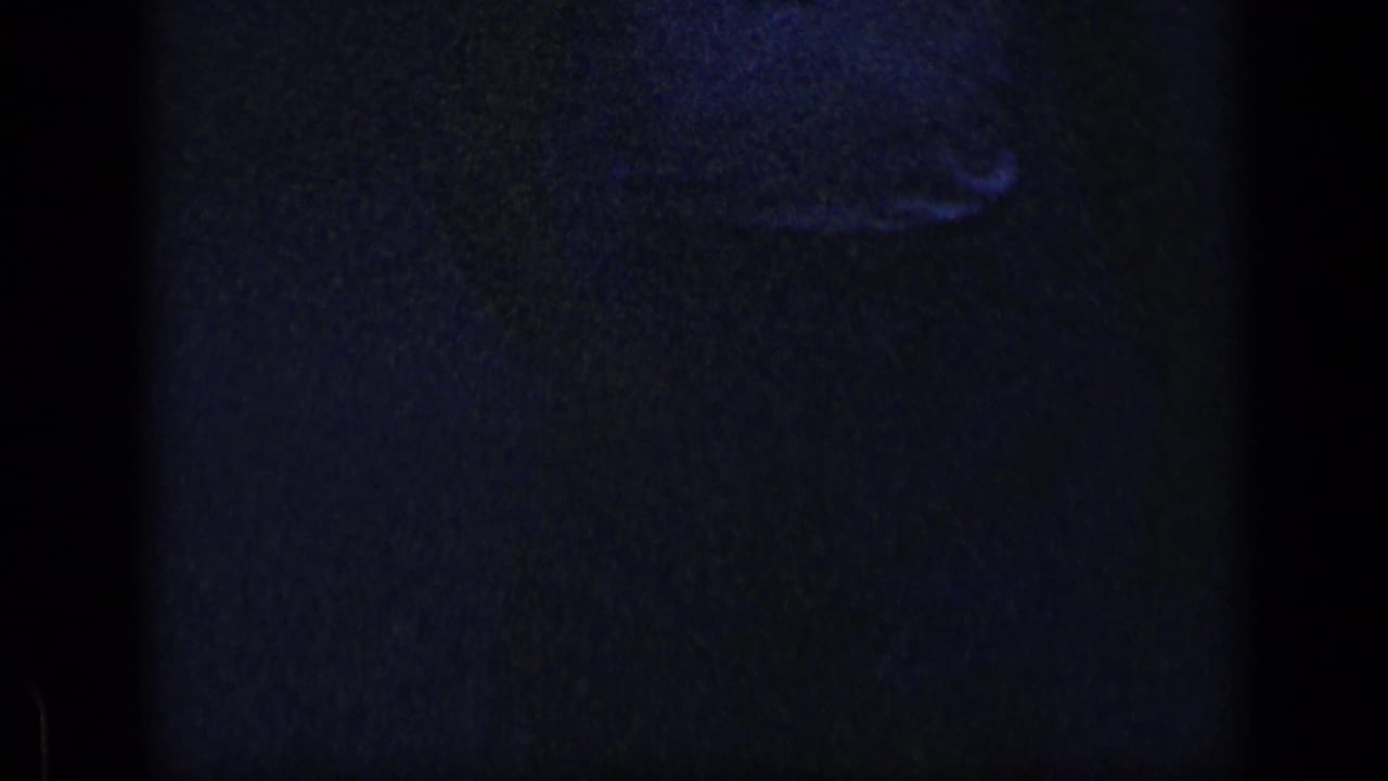 Dark blue-black frame with faint partial figure and vertical film borders.
