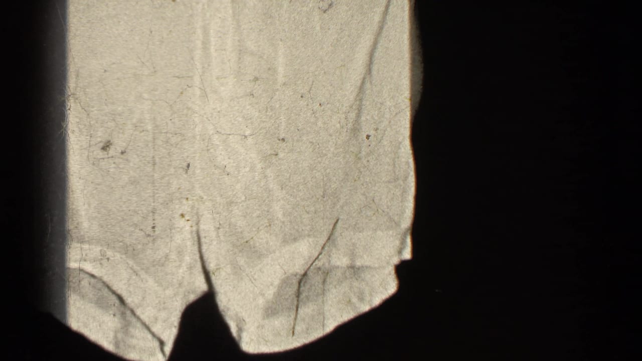 Light shorts fill most of the frame with hands visible near the top edge.