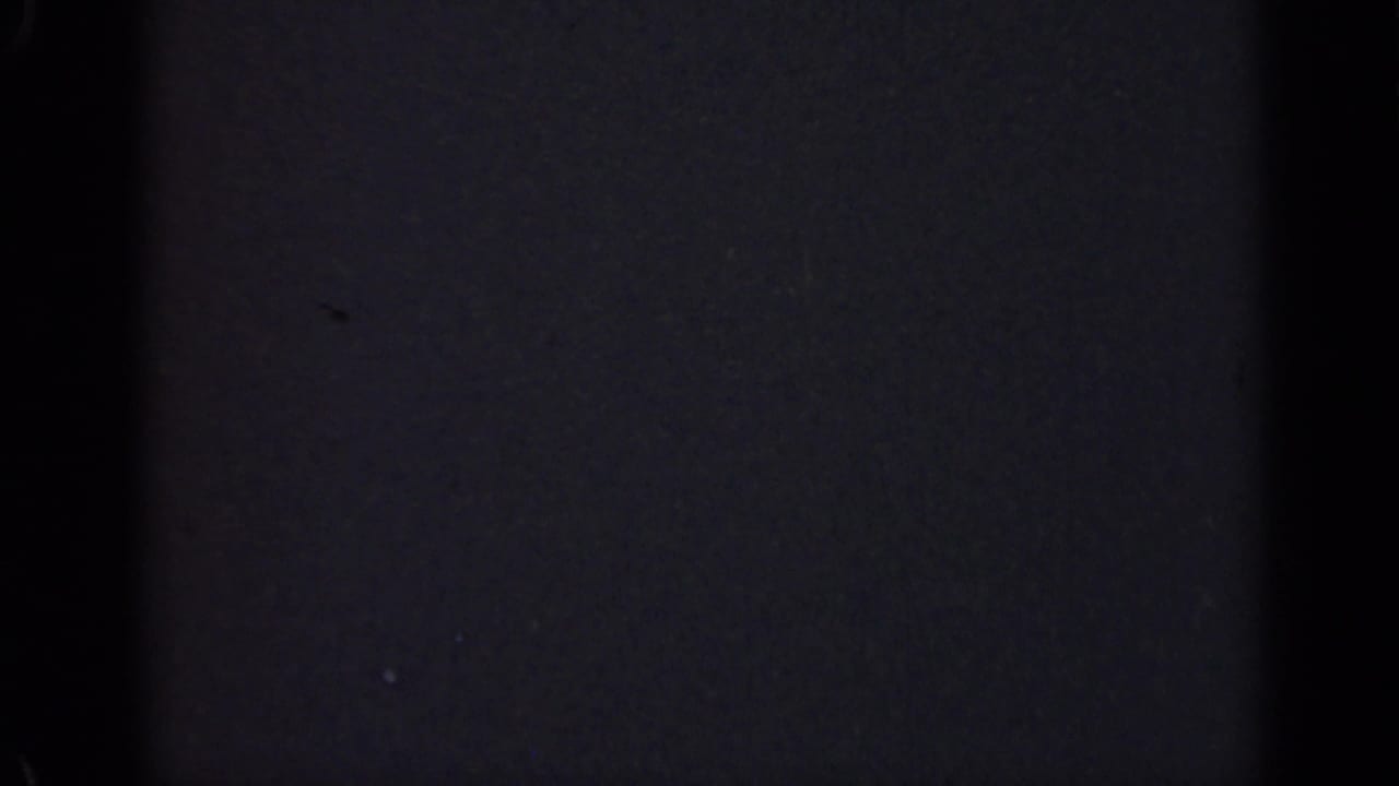 Nearly black 8mm frame with faint grain, dust specks, and vertical contact-sheet borders.