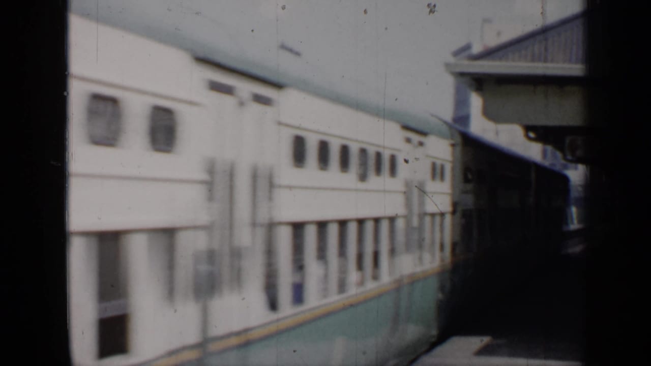 Side of a passenger train alongside a station platform and canopy.