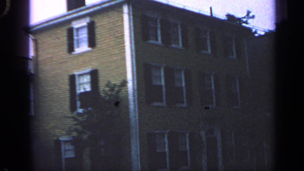 Residential flats with rows of windows, dark shutters, and a tree partly covering the facade.