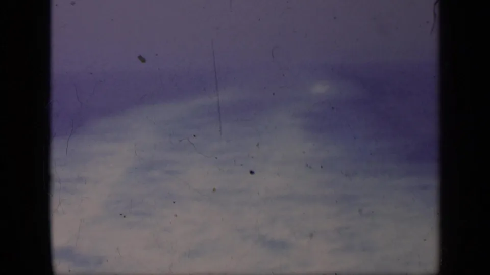 1962 Italy 8mm travel footage shows blue-toned swells and a low horizon, with faded color and visible film scratches.