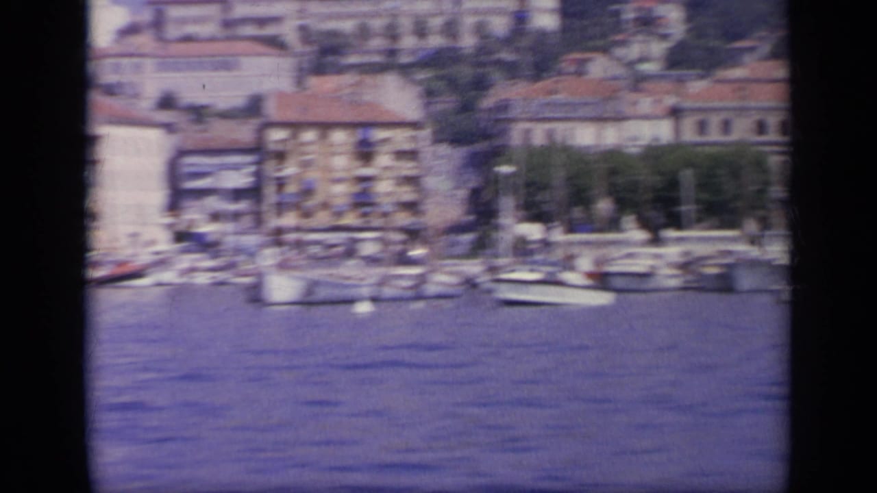 Small boats and masts on harbor water with town buildings along the quay.