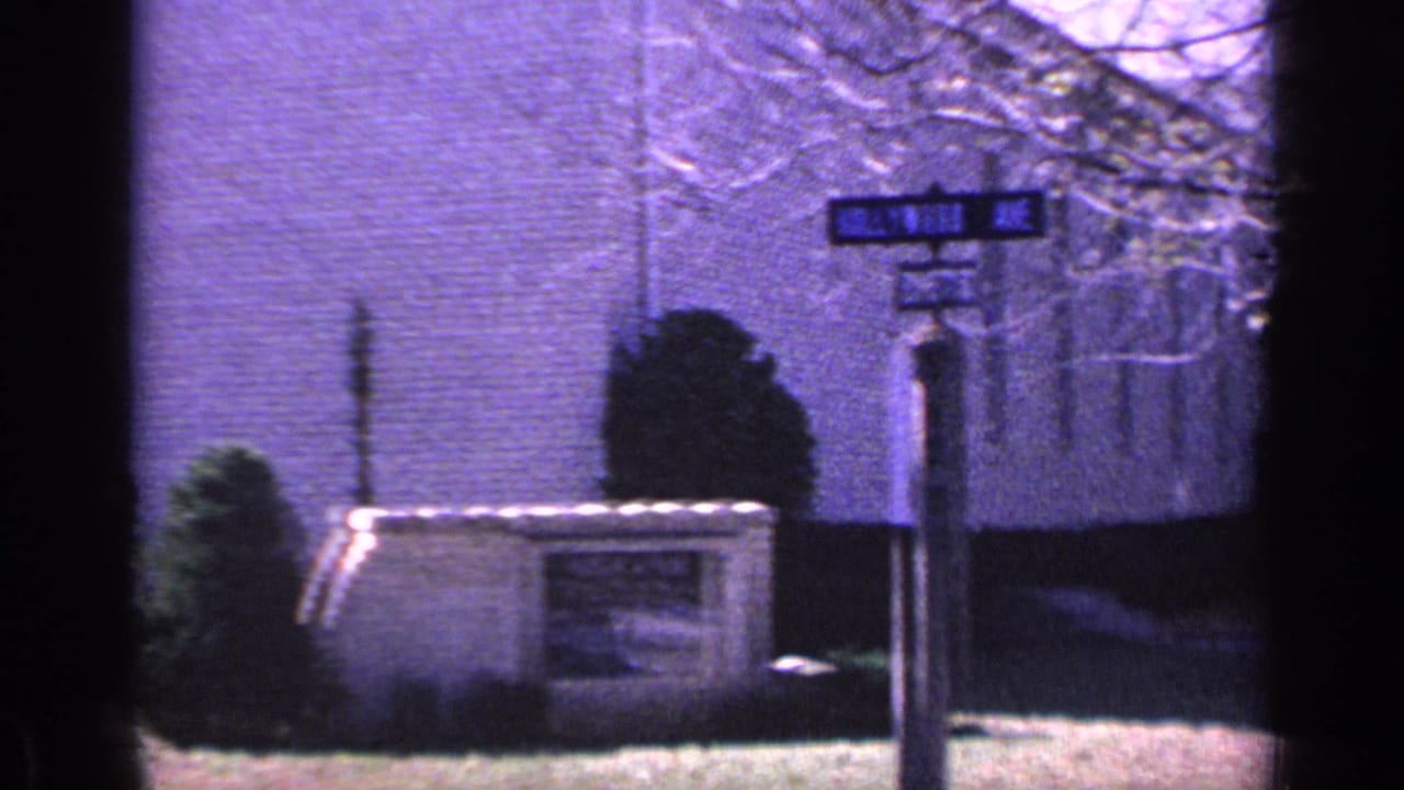 Hollywood Ave street sign near a sidewalk, trees, and low buildings.