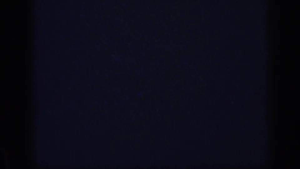 Dark 8mm home-movie frame with visible grain and minimal detail, following the California interior portrait sequence.