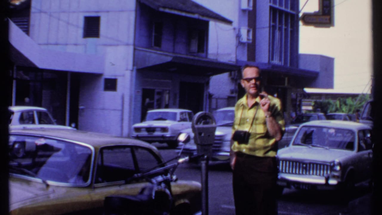 Man in yellow plaid shirt stands near a parking meter with cars behind him.