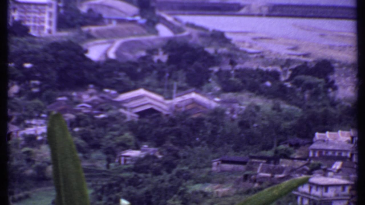 Elevated view of hillside buildings, greenery, a winding road, and a bridge near water.