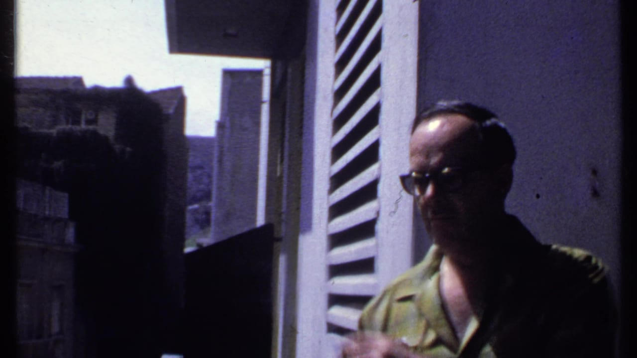 Man in glasses and green shirt smoking on a balcony beside open shutters.