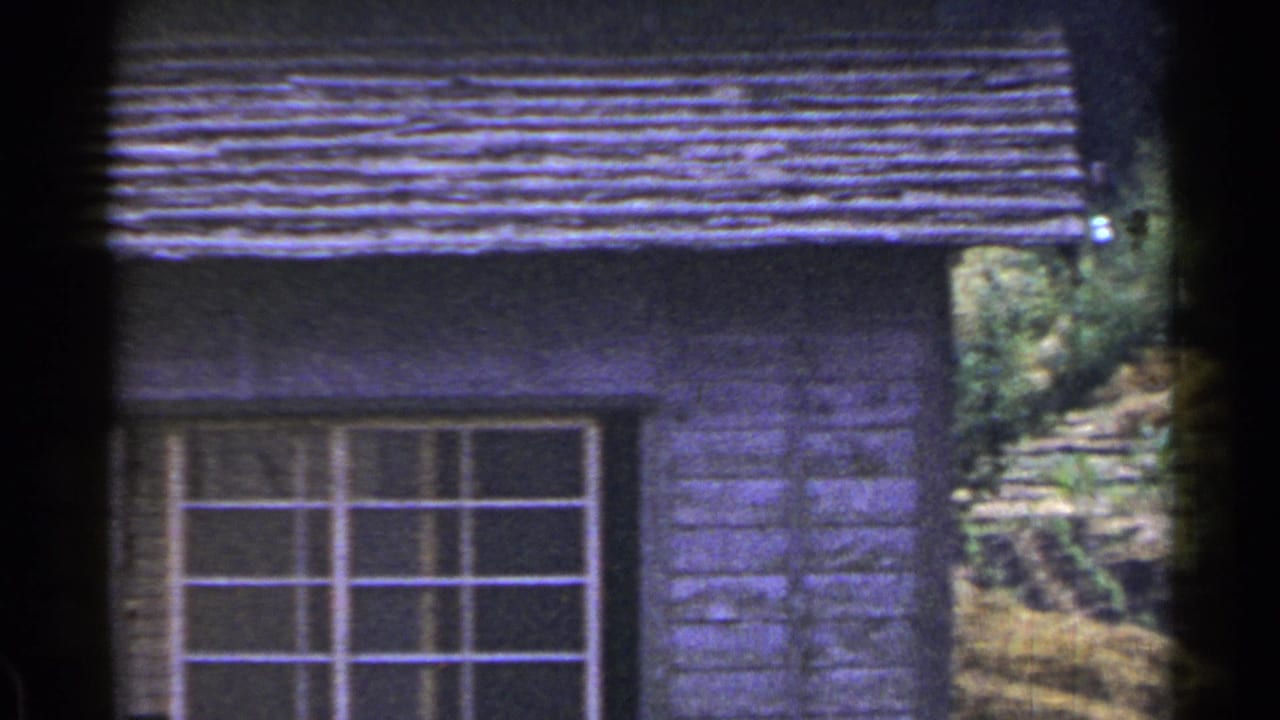 Wooden rural house with a latticed window beside a green hillside.