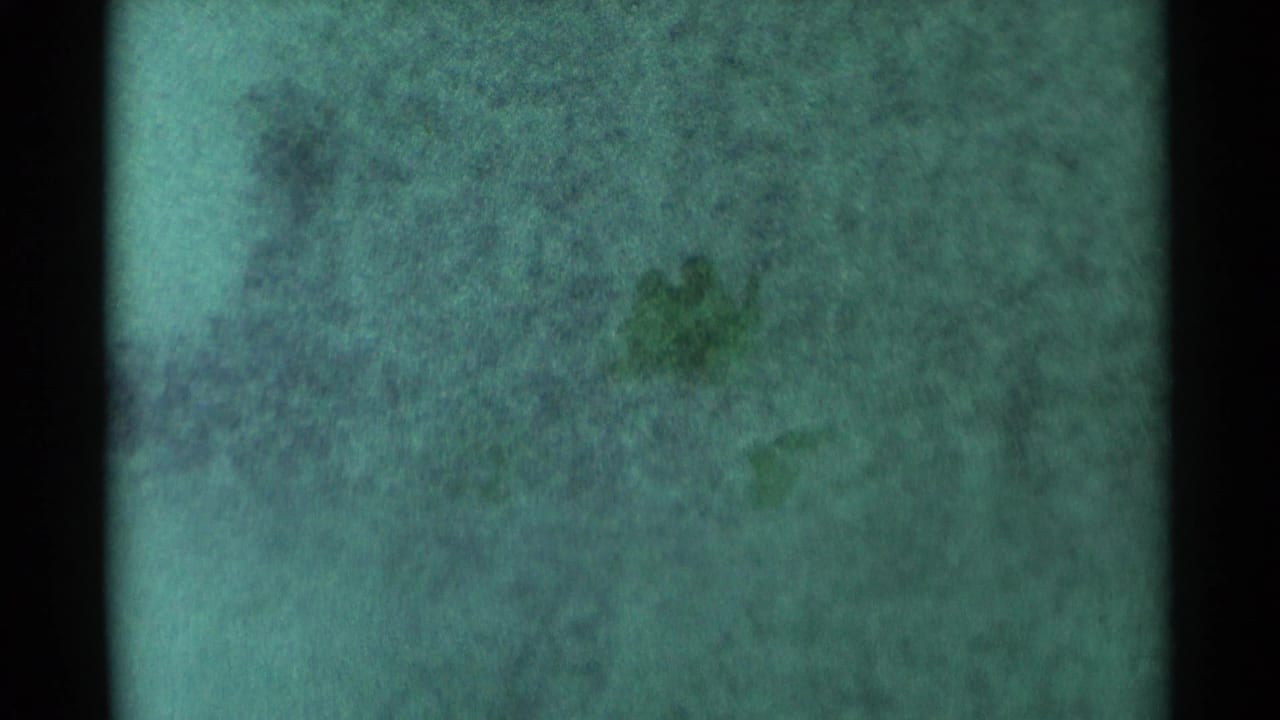 1959 South Dakota 8mm frame dominated by green haze, film grain, and indistinct storm texture with no identifiable people.