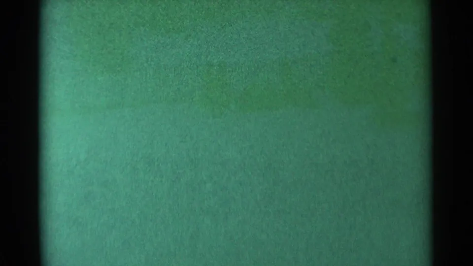 1959 South Dakota 8mm home-movie frame showing mostly green film texture, dark frame edges, and faint mottling without identifiable people.