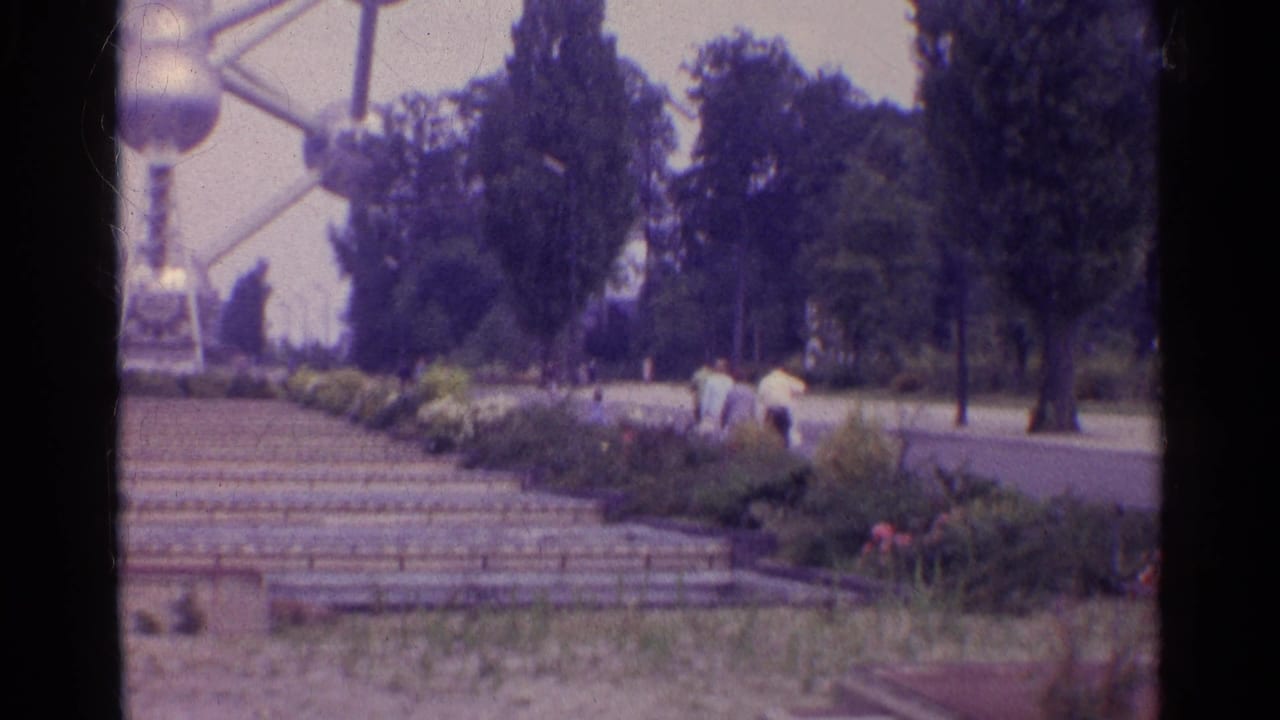 Stone steps, planted beds, trees, visitors, and a large silver structure in the distance.
