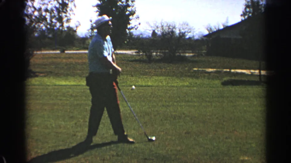 The final frame shows the 1968 Scottsdale golfer standing on the grass with his club near the ground after the shot.