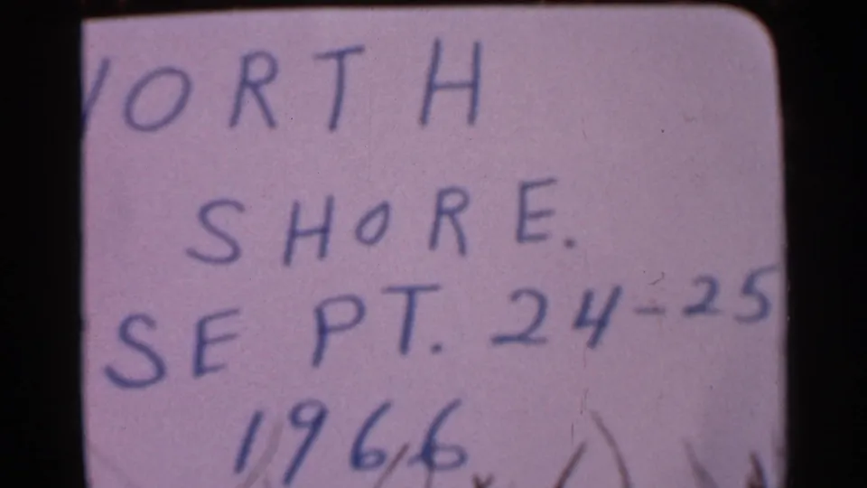 Handwritten 8mm reel card visible in the contact sheet, noting North Shore and Sept. 24-25, 1966.