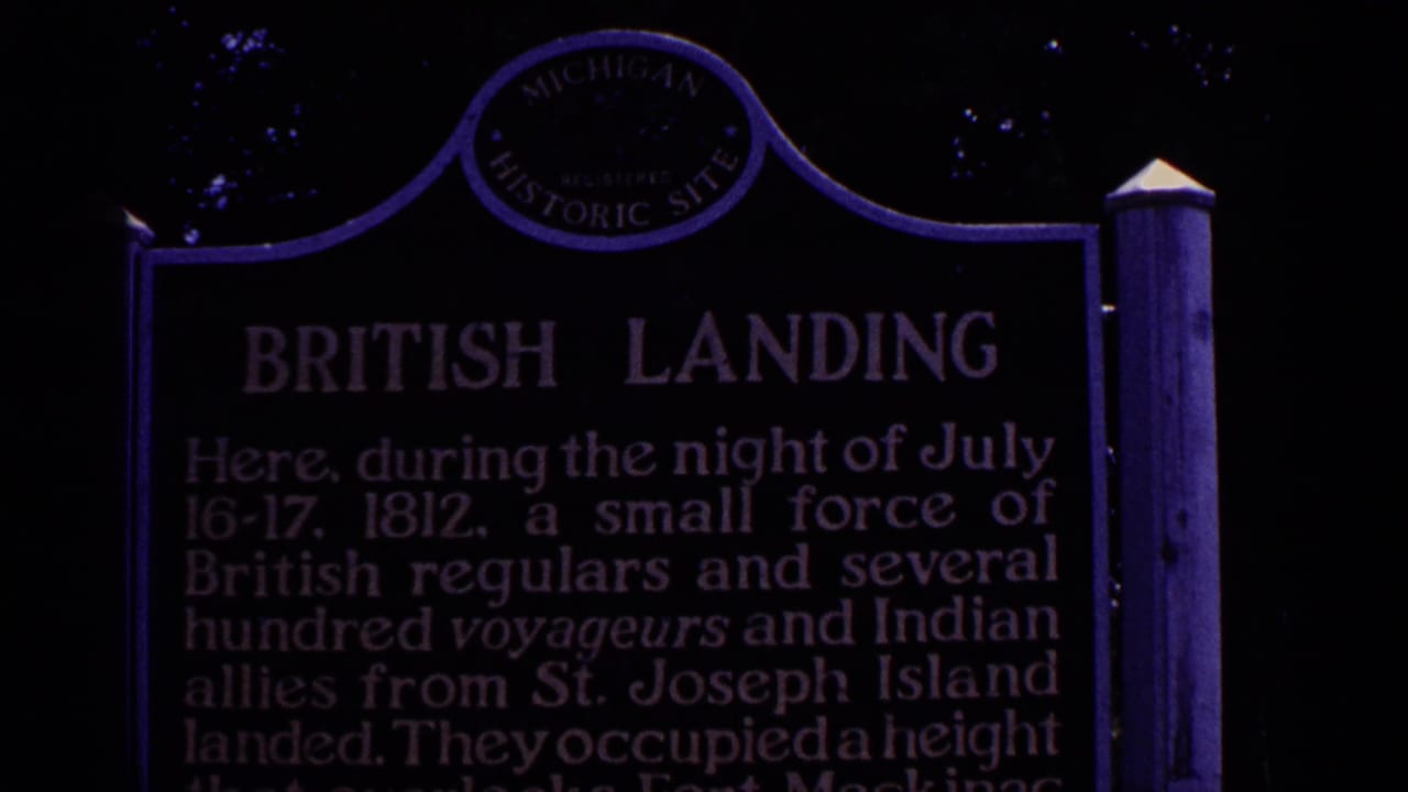 Dark, soft view of a Michigan Historic Site marker titled British Landing.
