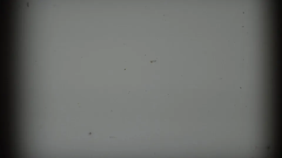Gray exposed 8mm frame with dust, soft vignetting, and dark gate edges from the 1964 home-movie scan.
