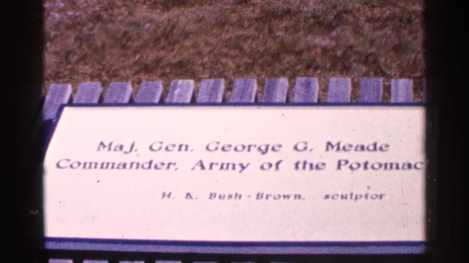 Plaque text identifies Maj. Gen. George G. Meade, Commander, Army of the Potomac, with H. K. Bush-Brown credited as sculptor.