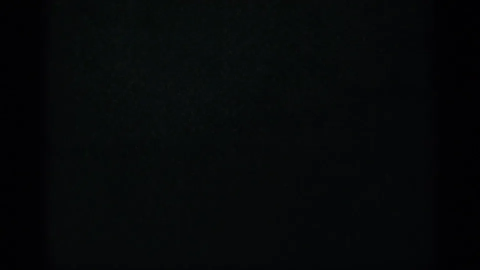 Dark, underexposed 8mm frame from the 1965 Minnesota clip, showing faint texture and a strong black gate-like shadow.