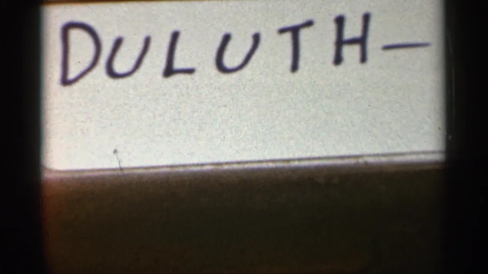 Handwritten Duluth title card in the 1965 8mm home movie, confirming the location metadata.