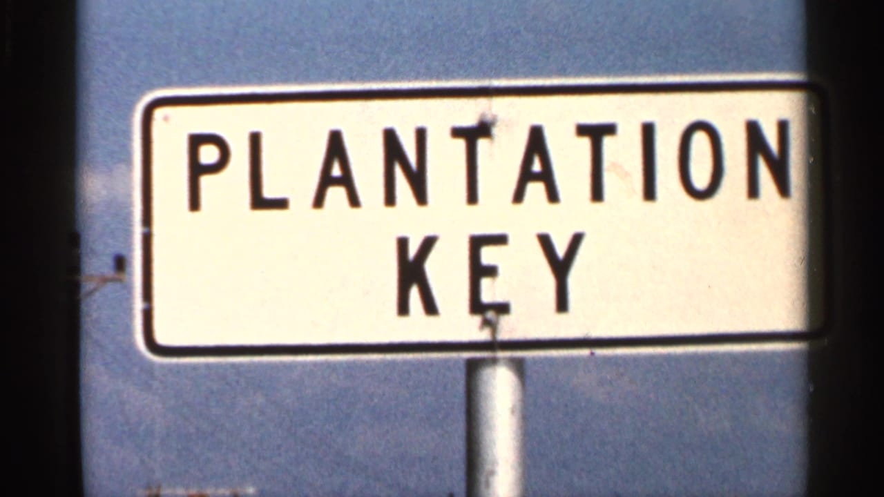 White Plantation Key sign on a pole against a blue sky.