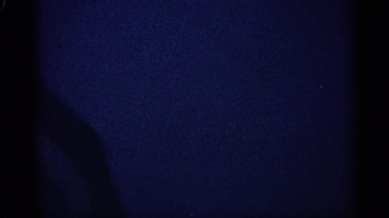 Underexposed 8mm frame with blue color cast and dark gate edges from the Michigan 1959 home-movie clip.