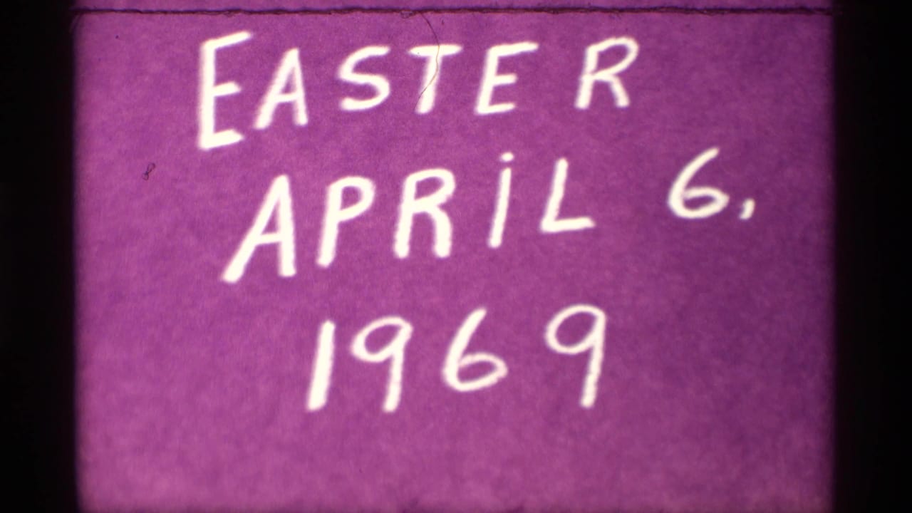 Purple title card with white handwritten text reading Easter April 6, 1969.
