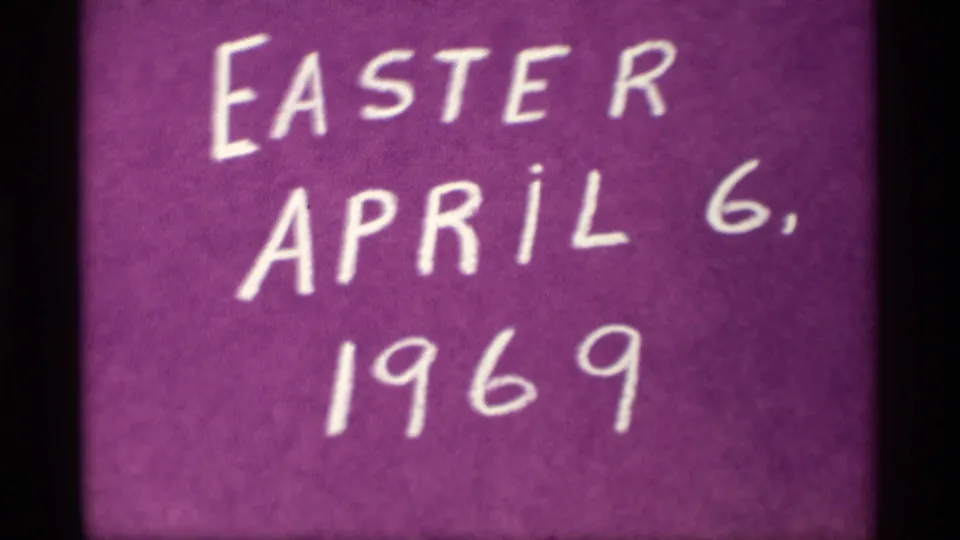 Second view of the handwritten purple Easter title card, with the April 6, 1969 date filling the frame.