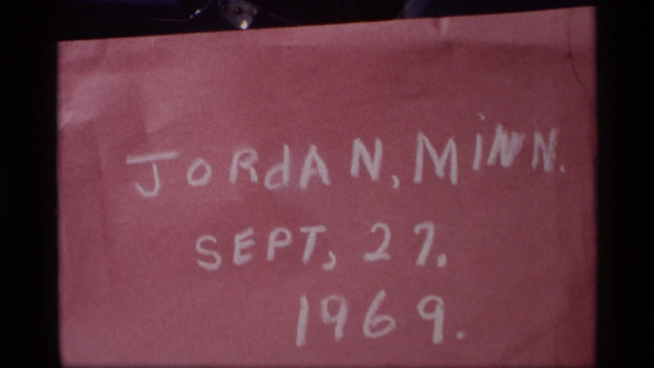 Second view of the handwritten Jordan, Minnesota, Sept. 27, 1969 title card, framed within the 8mm scan.