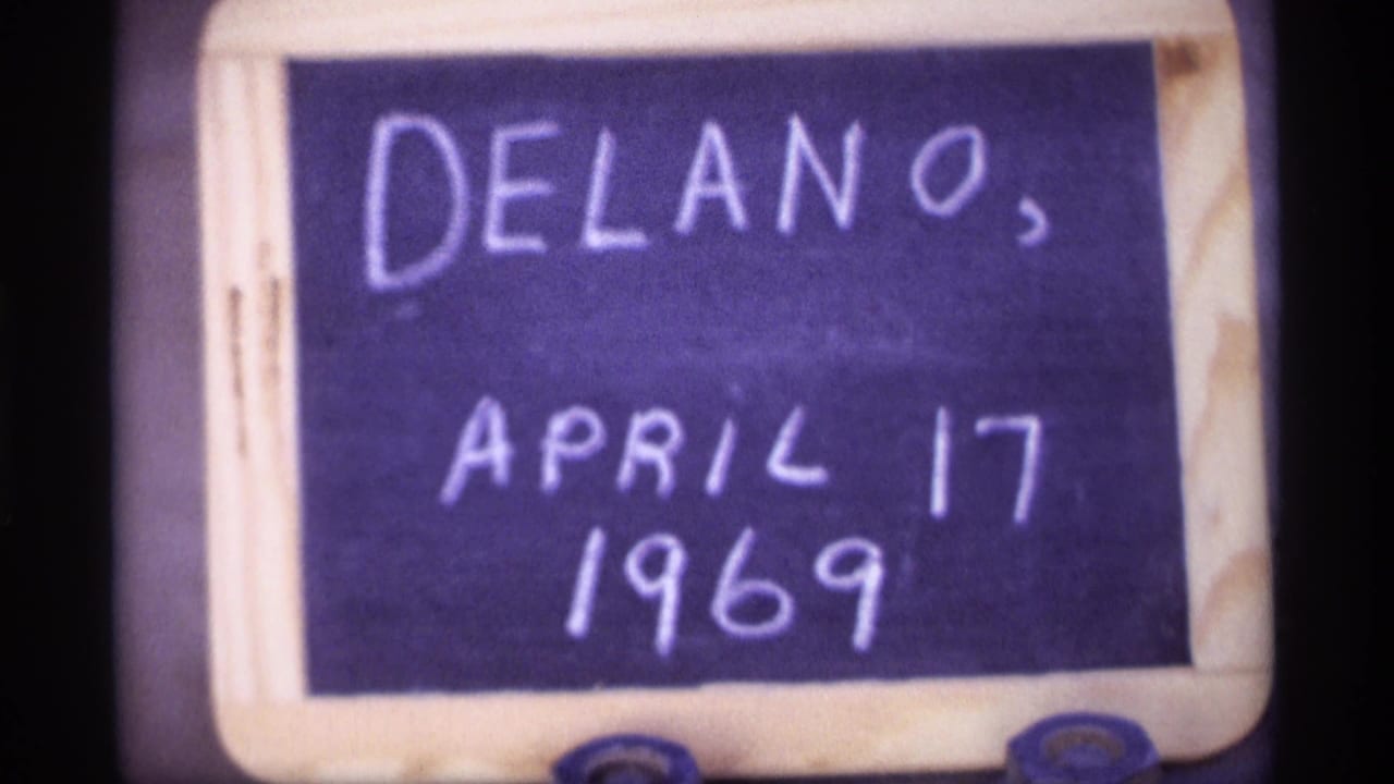 Handwritten chalkboard reading Delano, April 17, 1969.