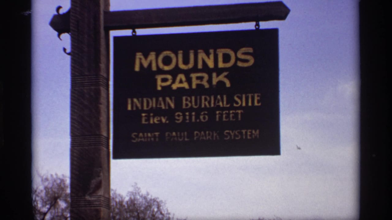 1969 Saint Paul frame showing a Mounds Park Indian Burial Site sign in the Saint Paul Park System.